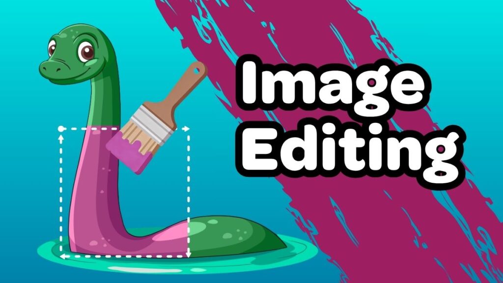 An image of the loch-ness creature that is being digitally edited. There is text that says "Image Editing"